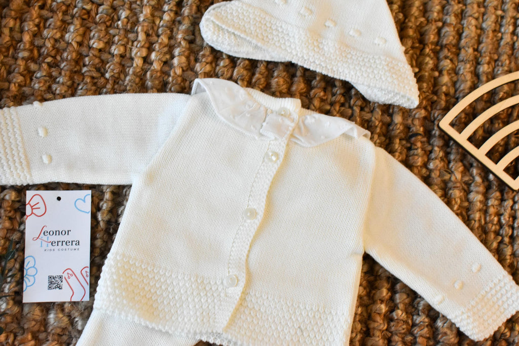 Knit Lines with Embroidered Neck in Beige