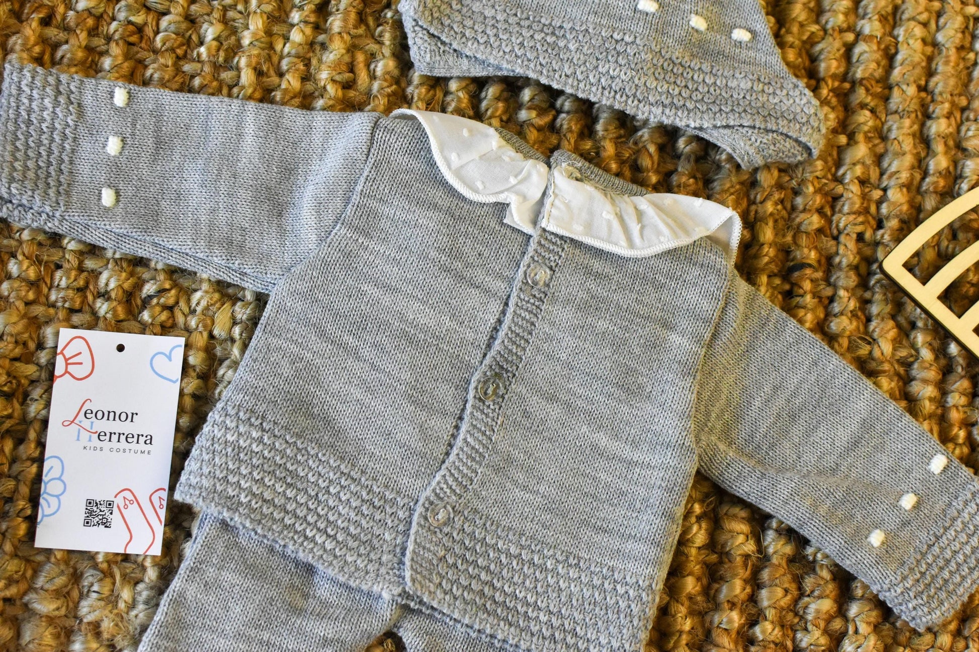 Knit Lines with Embroidered Neck in Grey