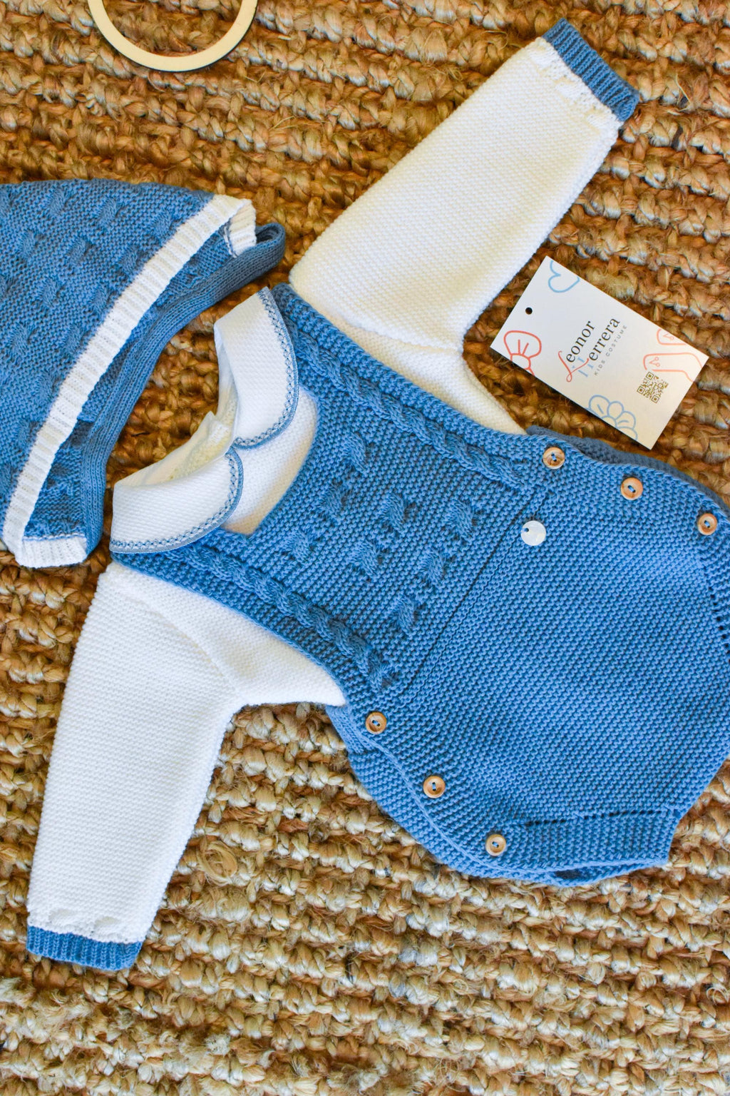 Knitted long Top Short Romper in Blue