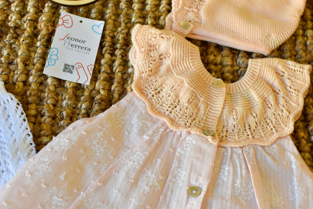 Dress with Bonnet in Salmon