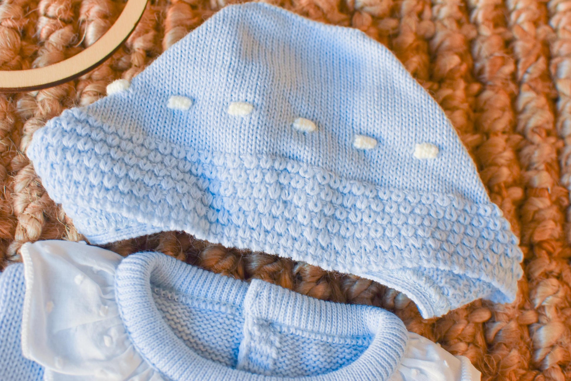 Knit Lines with Embroidered Neck in Sky Blue