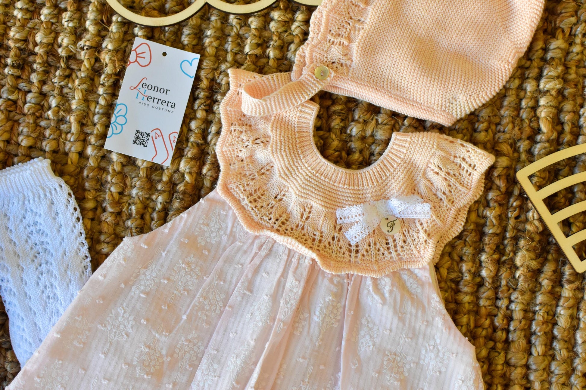 Dress with Bonnet in Salmon