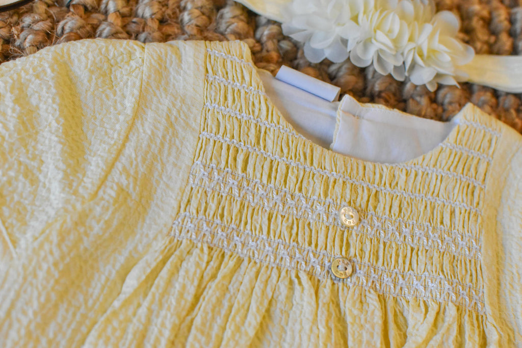 Peto details with socks and Bow in light Yellow