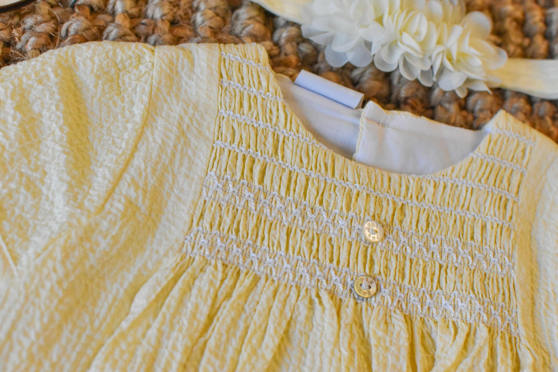 Peto details with socks and Bow in light Yellow