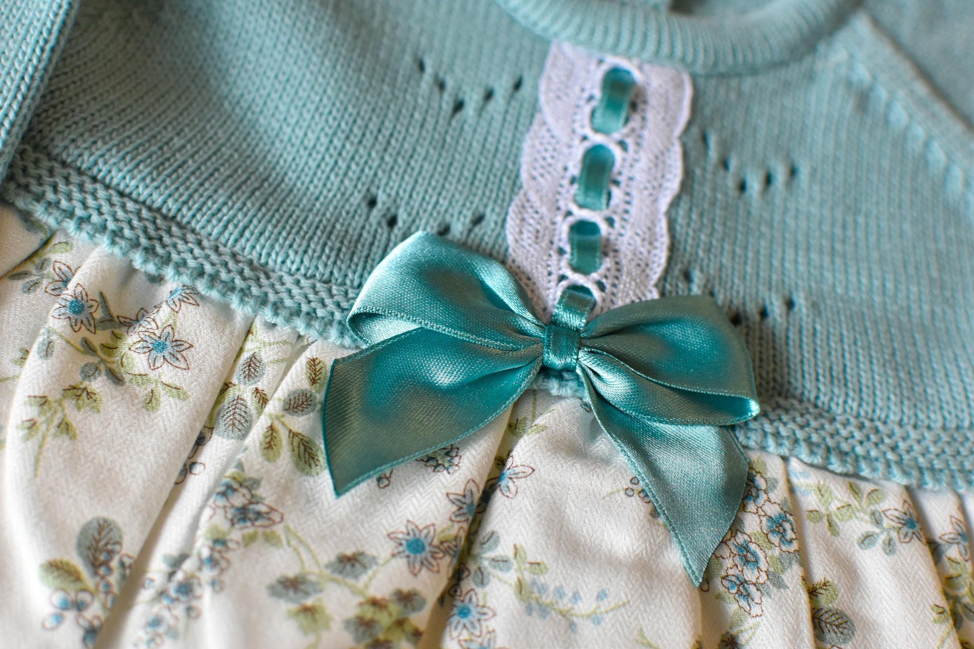 Knit Dress Flowers in Green