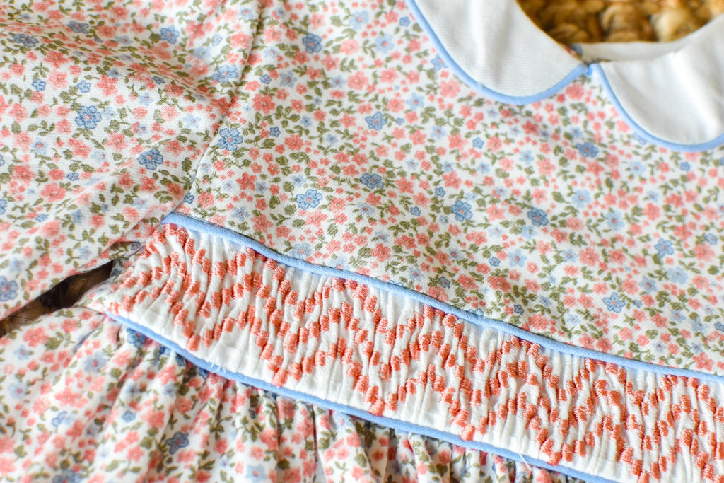 Dress with bonnet in old rose