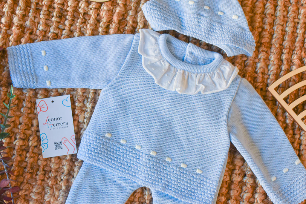 Knit Lines with Embroidered Neck in Sky Blue