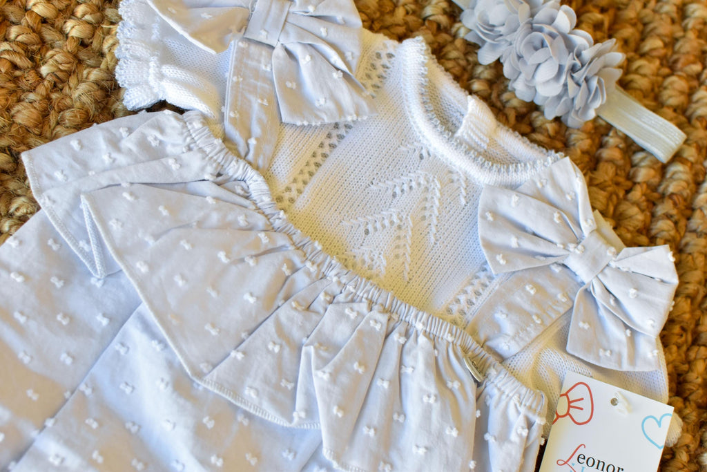 Peto knit with bows and Swiss fabric in Grey