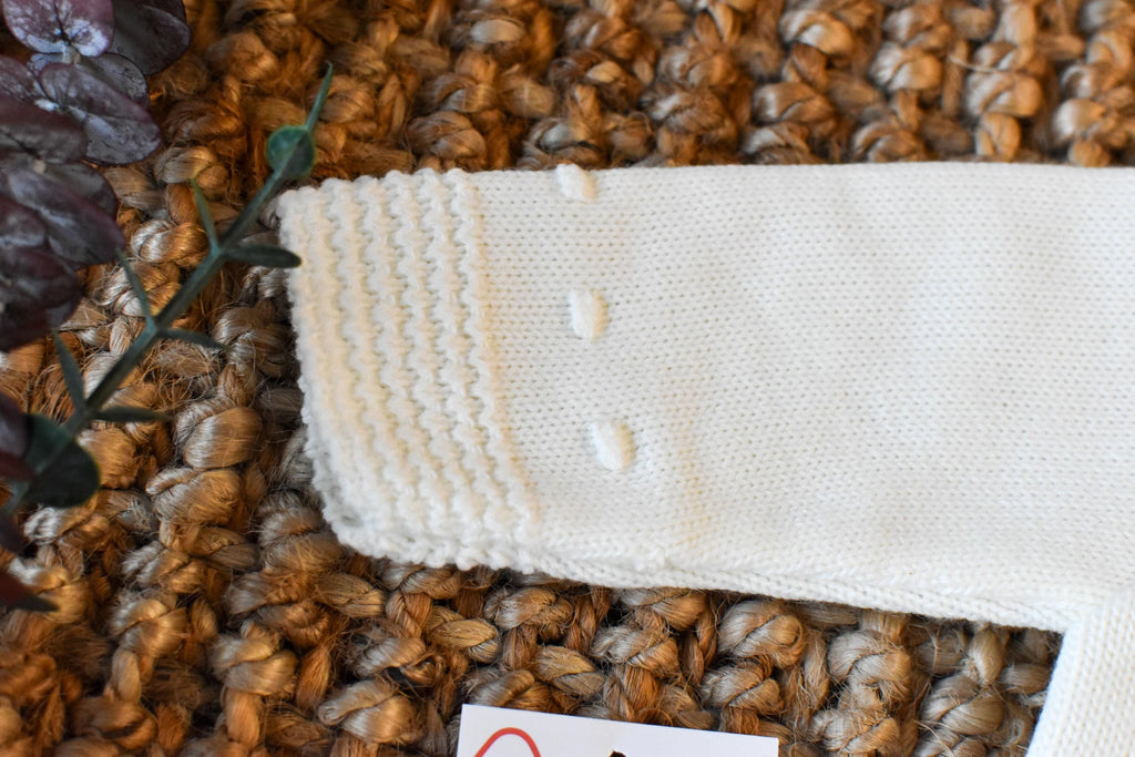 Knit Lines with Embroidered Neck in Beige