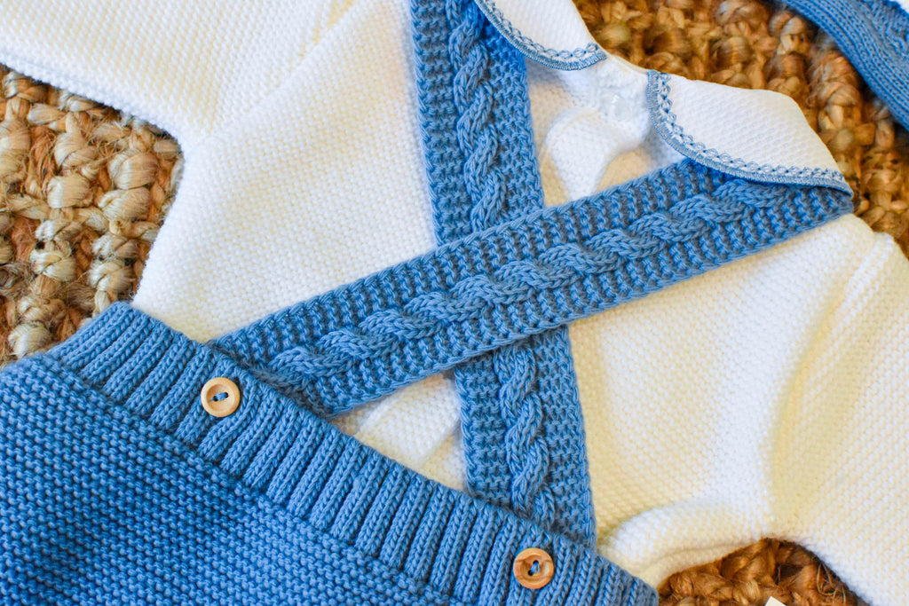 Knitted long Top Short Romper in Blue