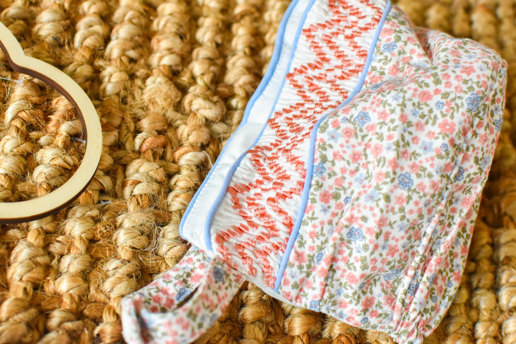 Dress with bonnet in old rose