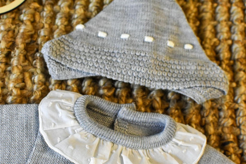 Knit Lines with Embroidered Neck in Grey