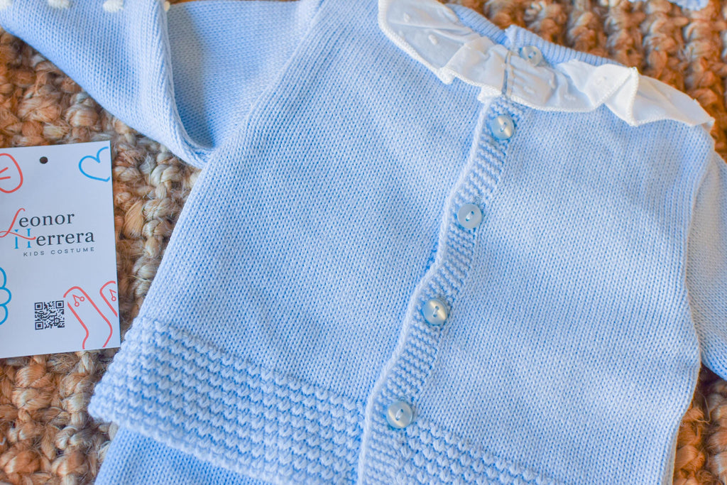 Knit Lines with Embroidered Neck in Sky Blue