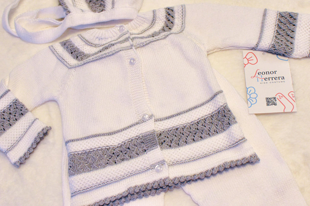 Knit Cotton Set in White - Grey