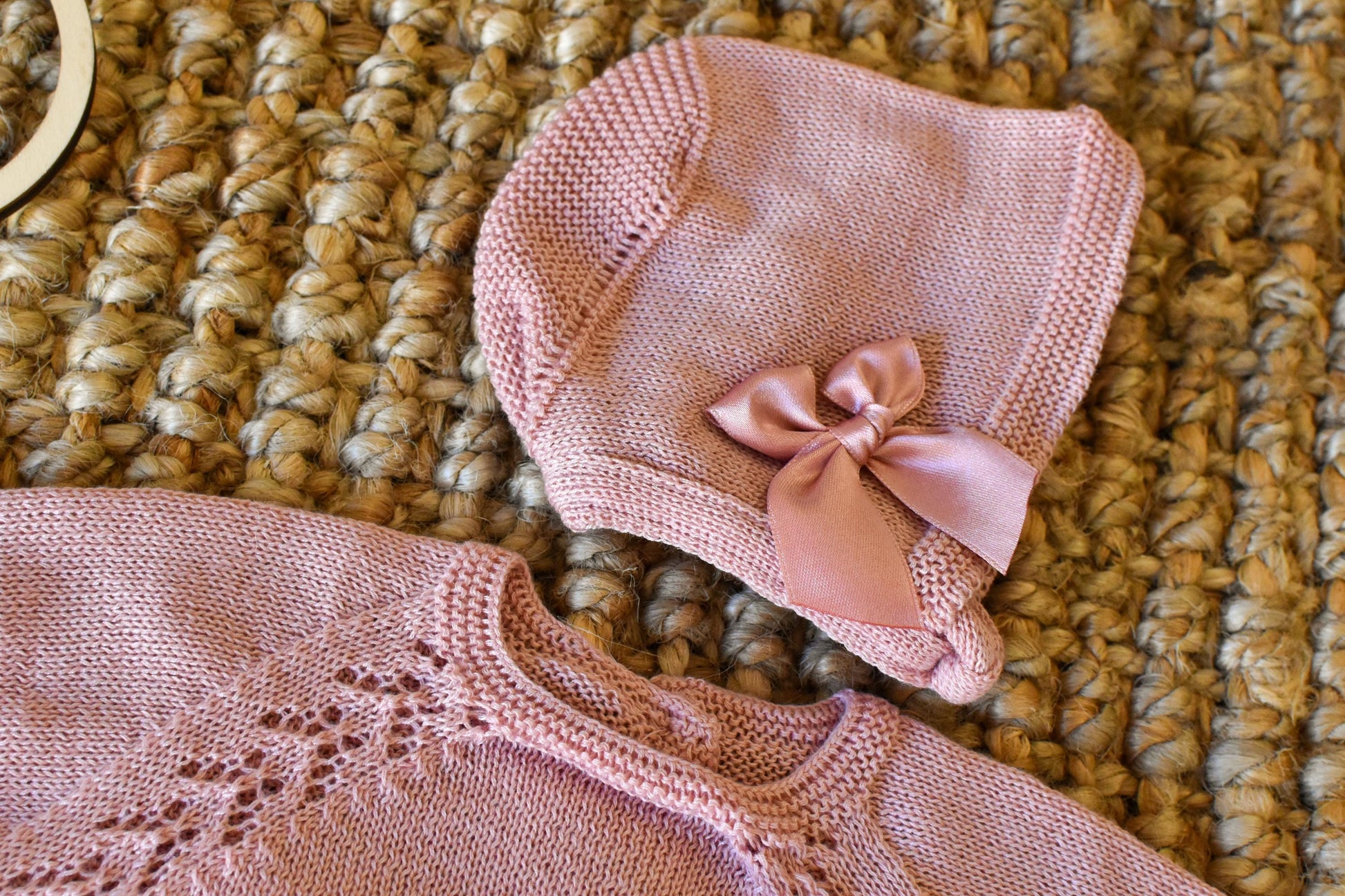 Knitted Set girl with Bow in Old Rose