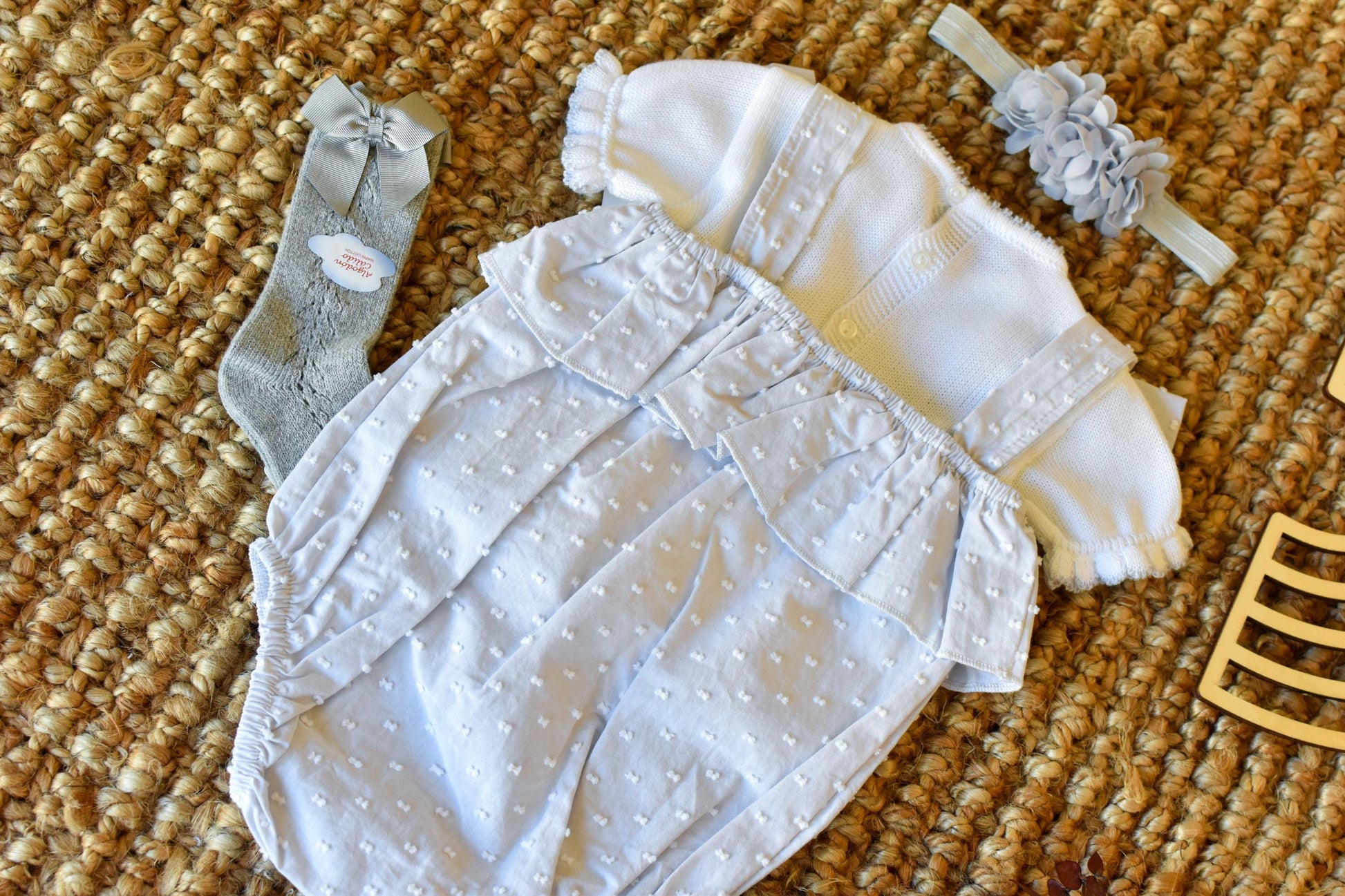 Peto knit with bows and Swiss fabric in Grey