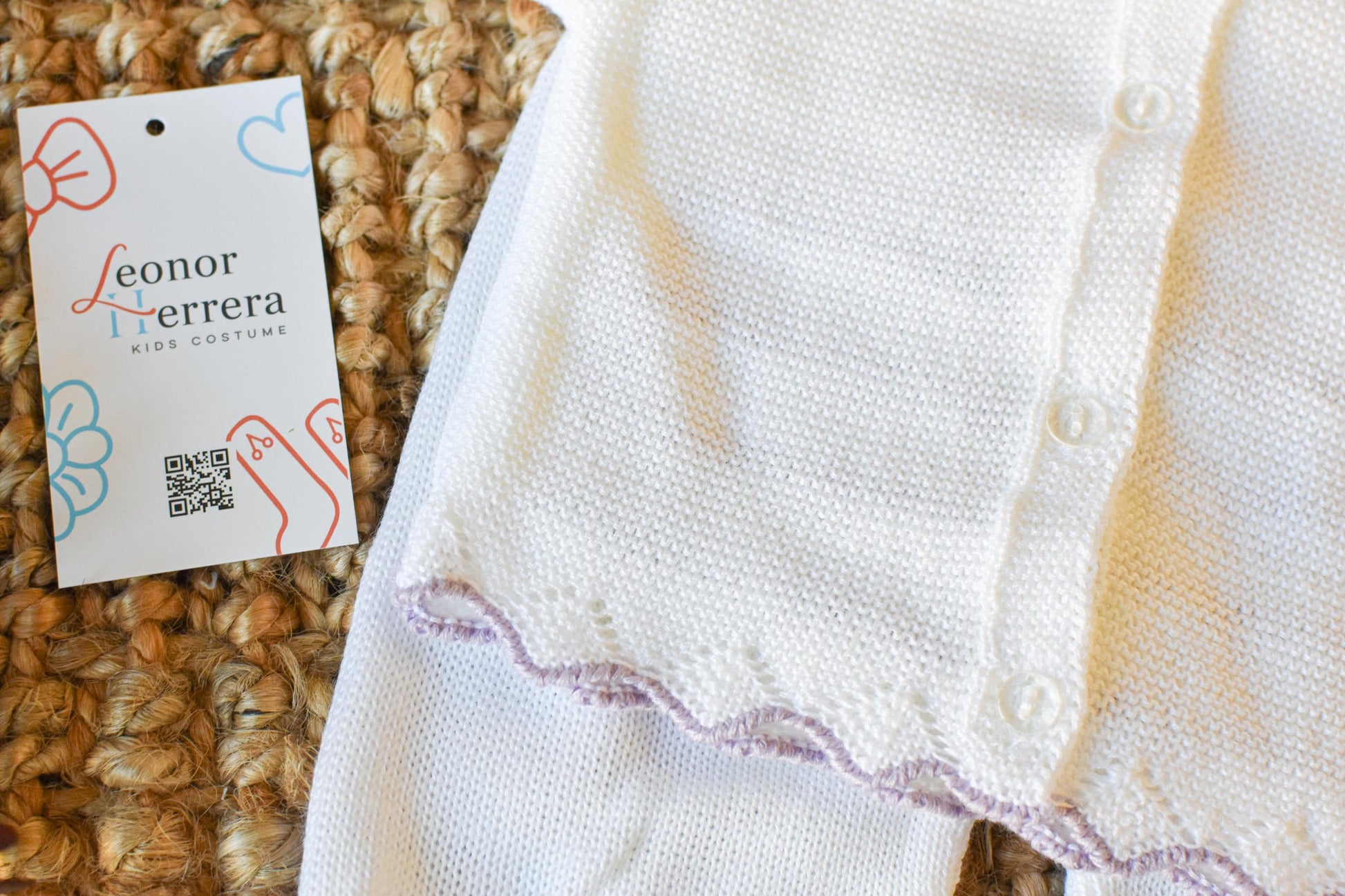 Knit Newborn Girl with Bow in White - Purple