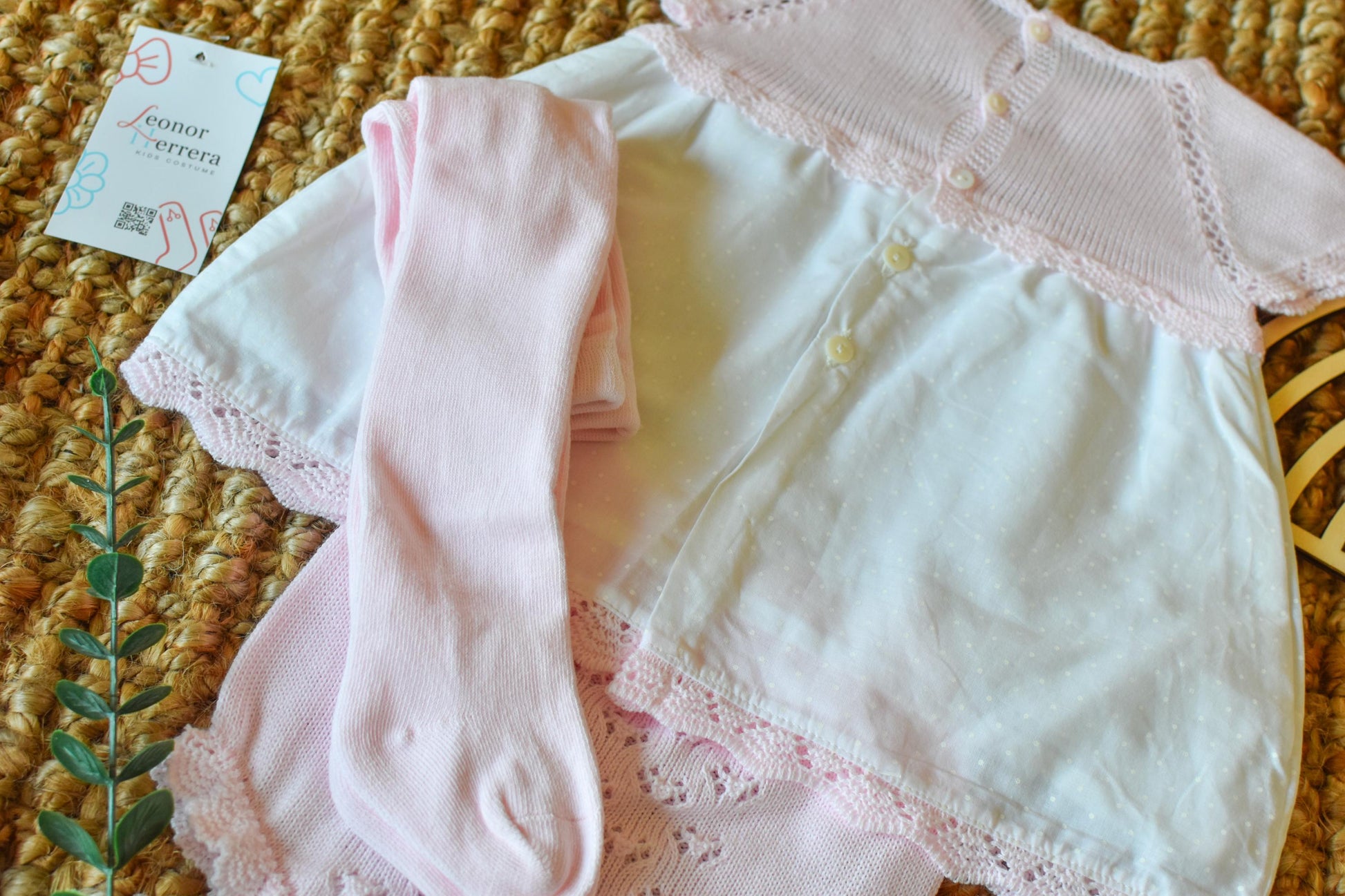Knit Long Top set in Pink - White