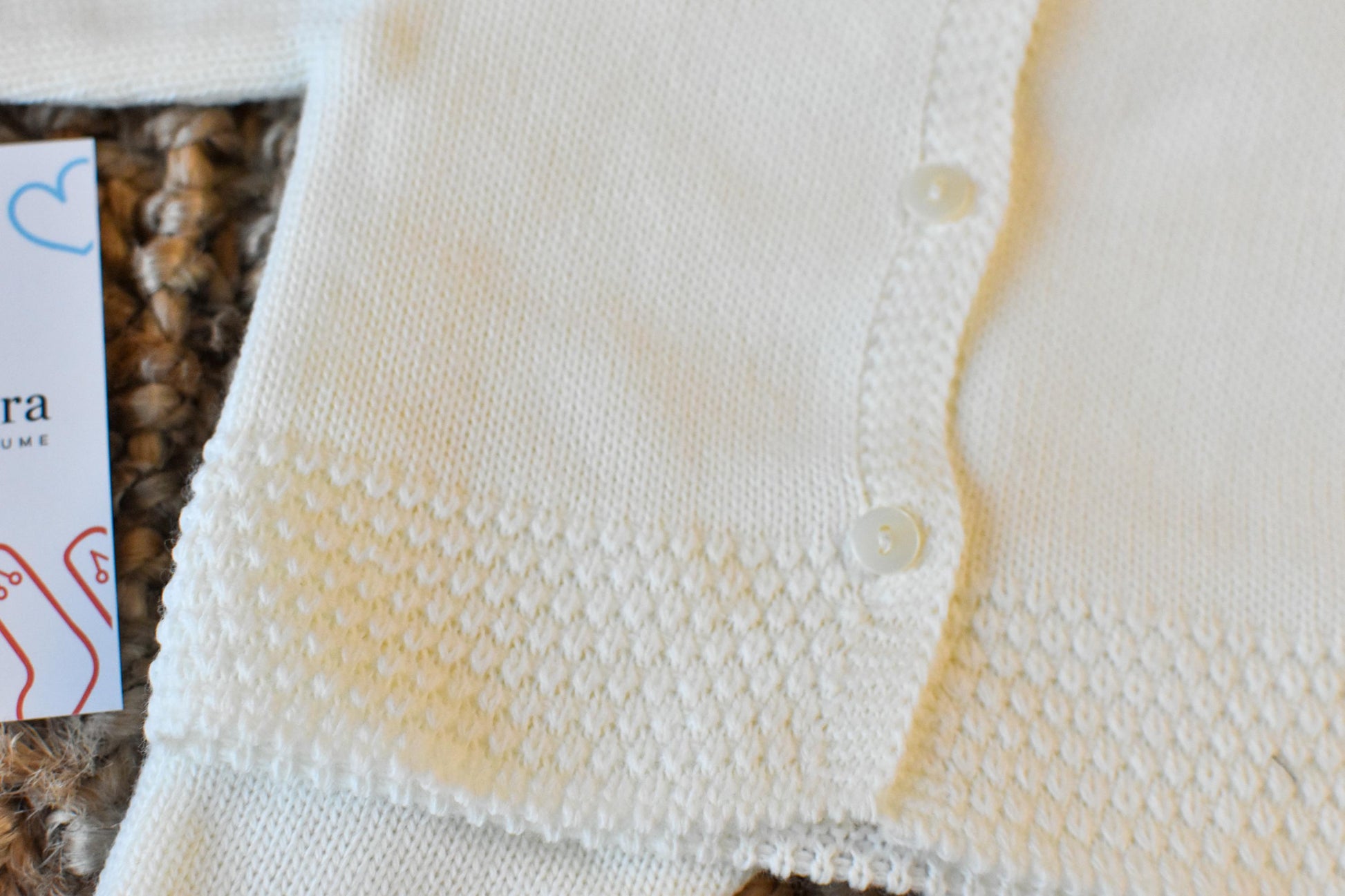 Knit Lines with Embroidered Neck in Beige