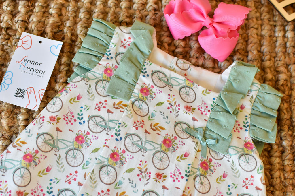 Dress girl Bicycle in Green Pink