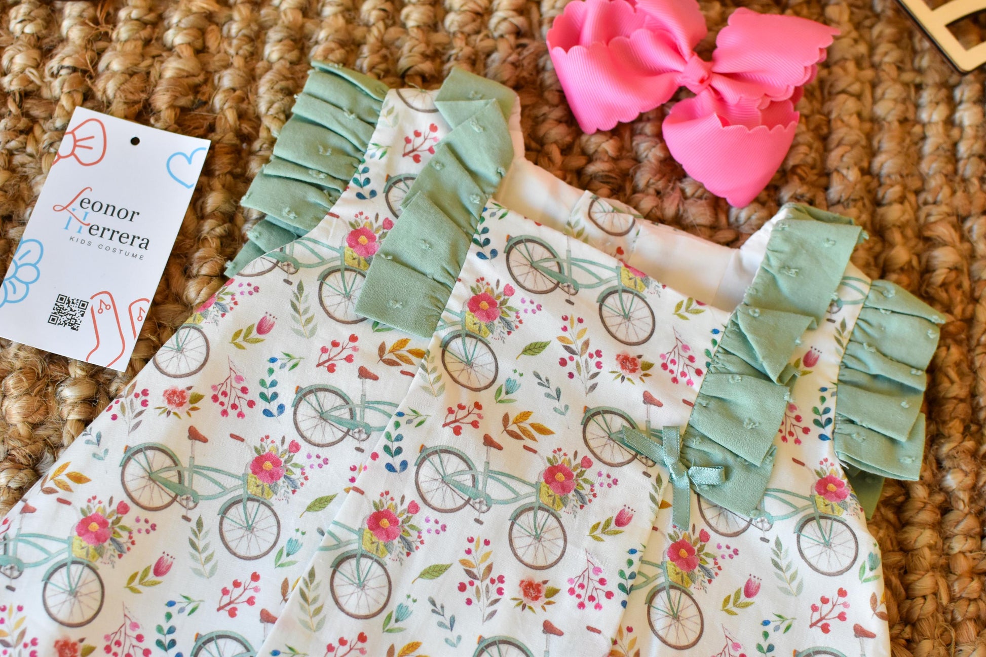 Dress girl Bicycle in Green Pink