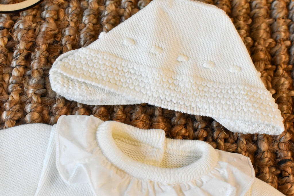 Knit Lines with Embroidered Neck in Beige