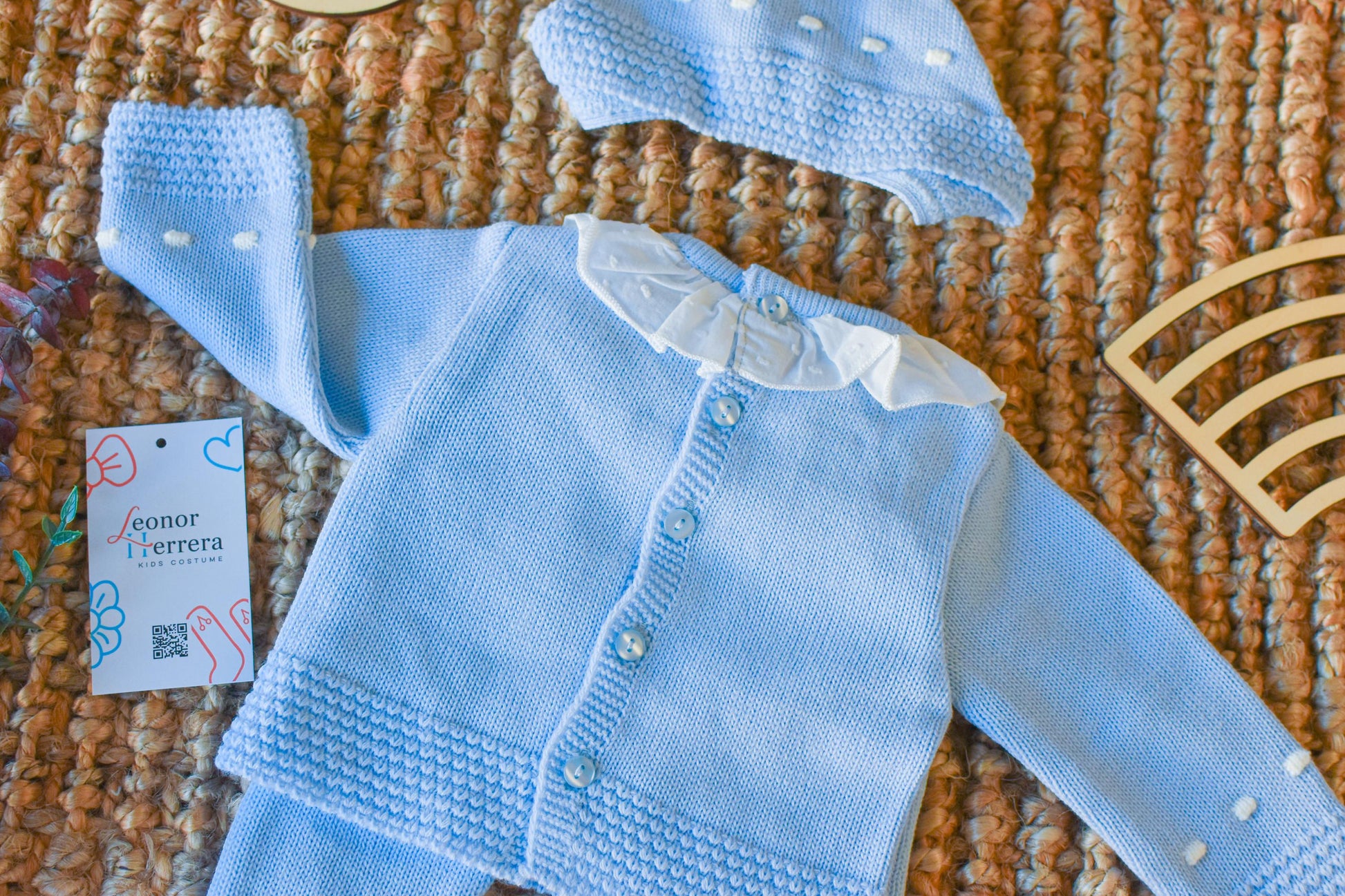 Knit Lines with Embroidered Neck in Sky Blue