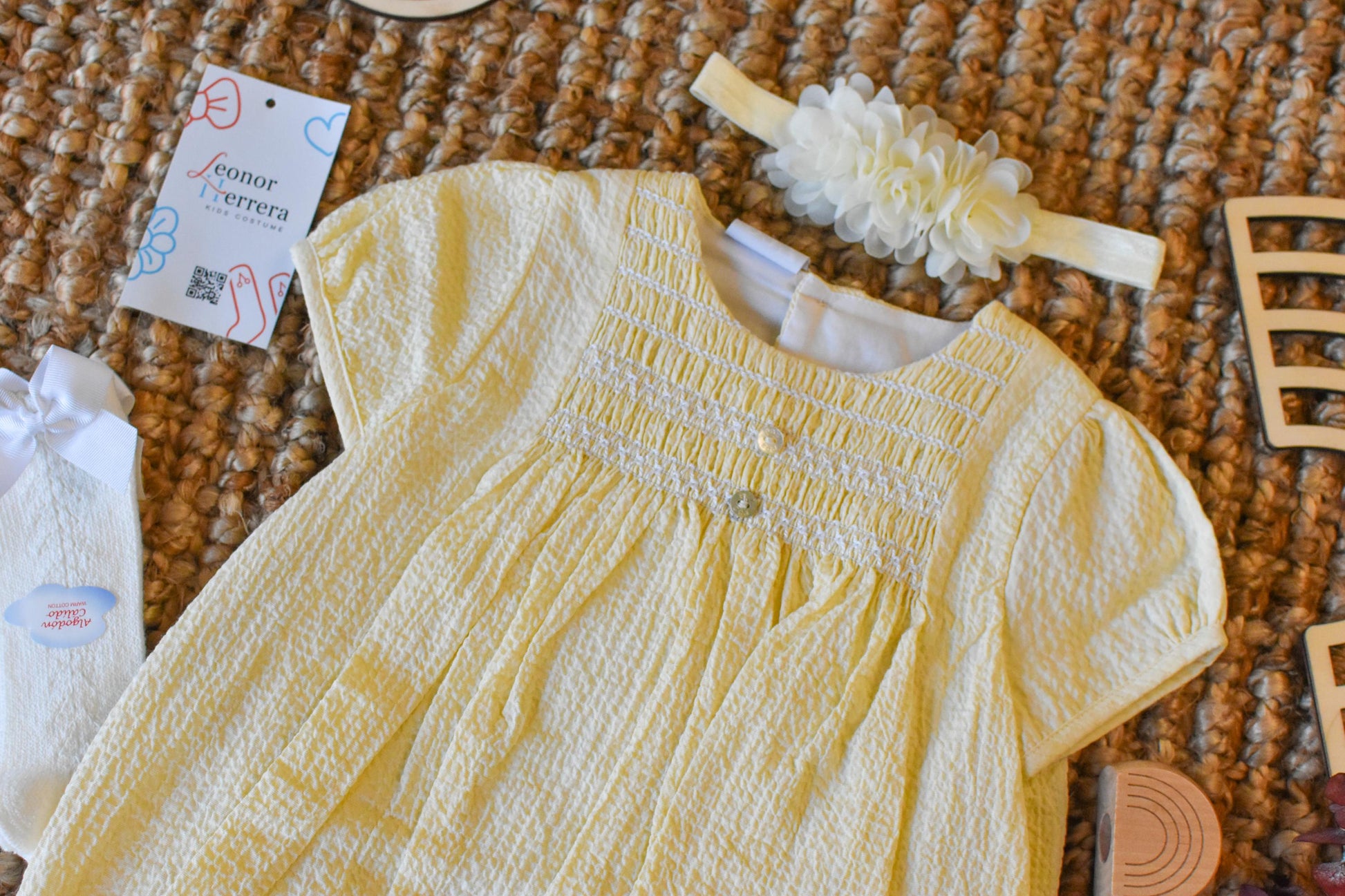 Peto details with socks and Bow in light Yellow