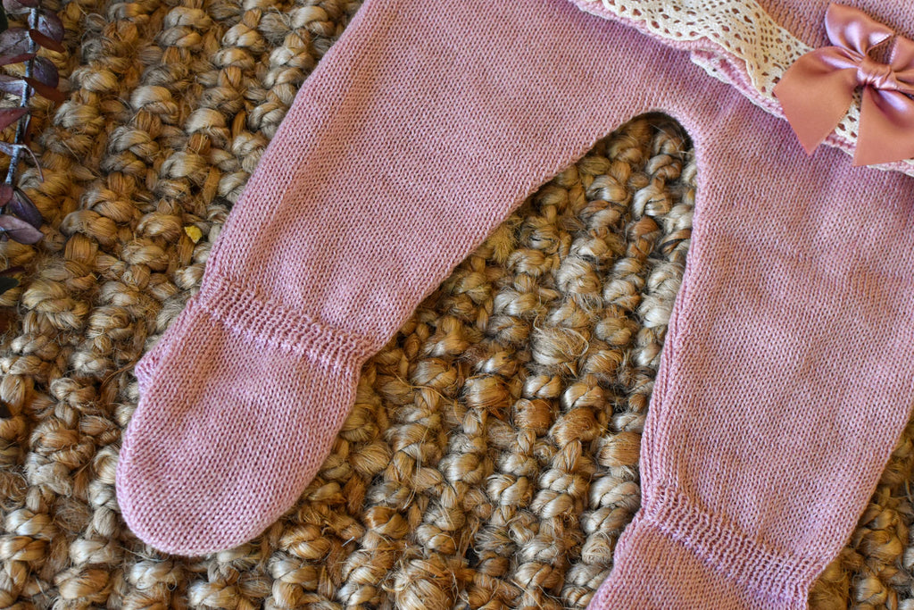 Knitted Set girl with Bow in Old Rose