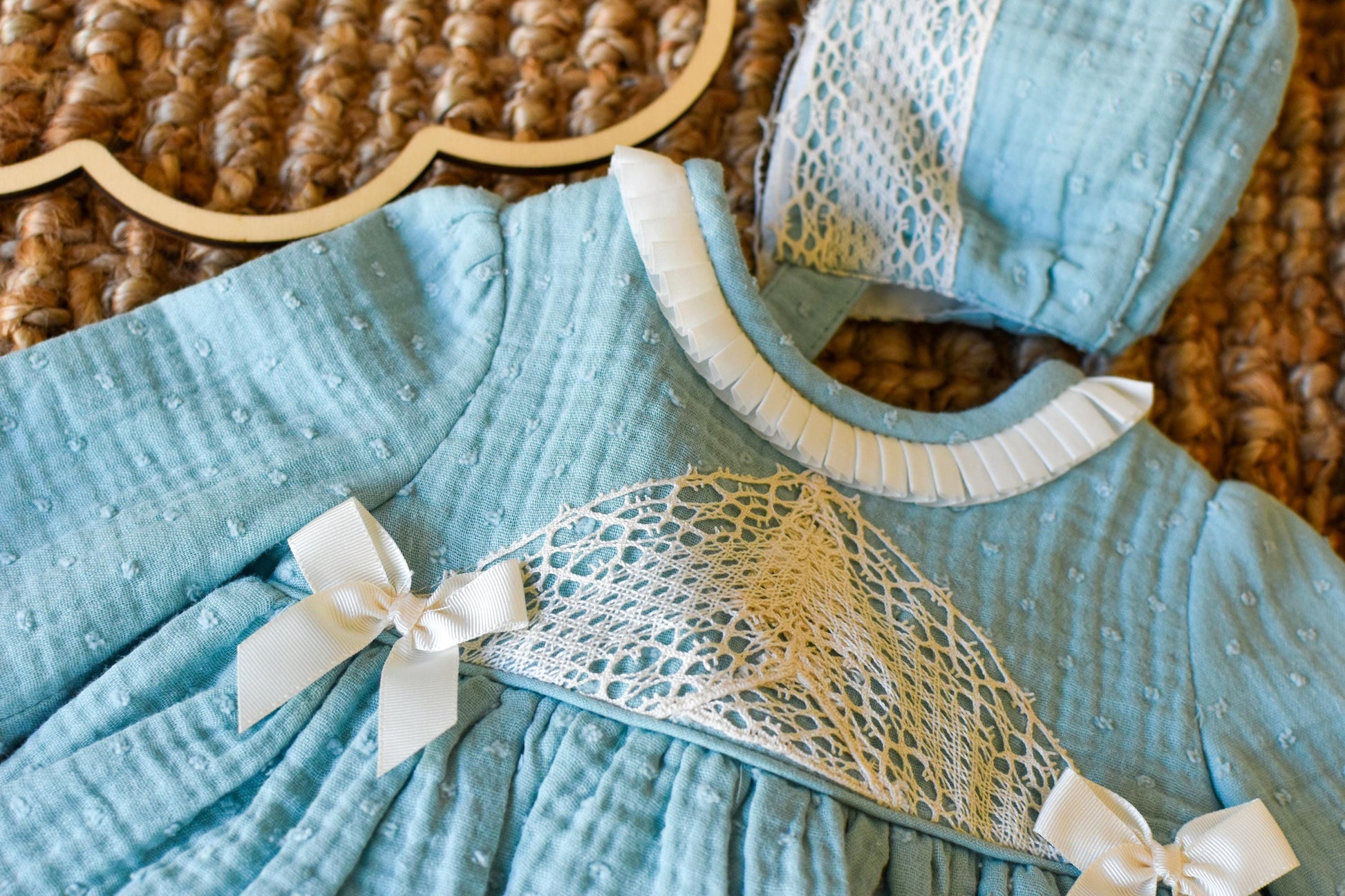 Dress With Bonnet in Aqua Green