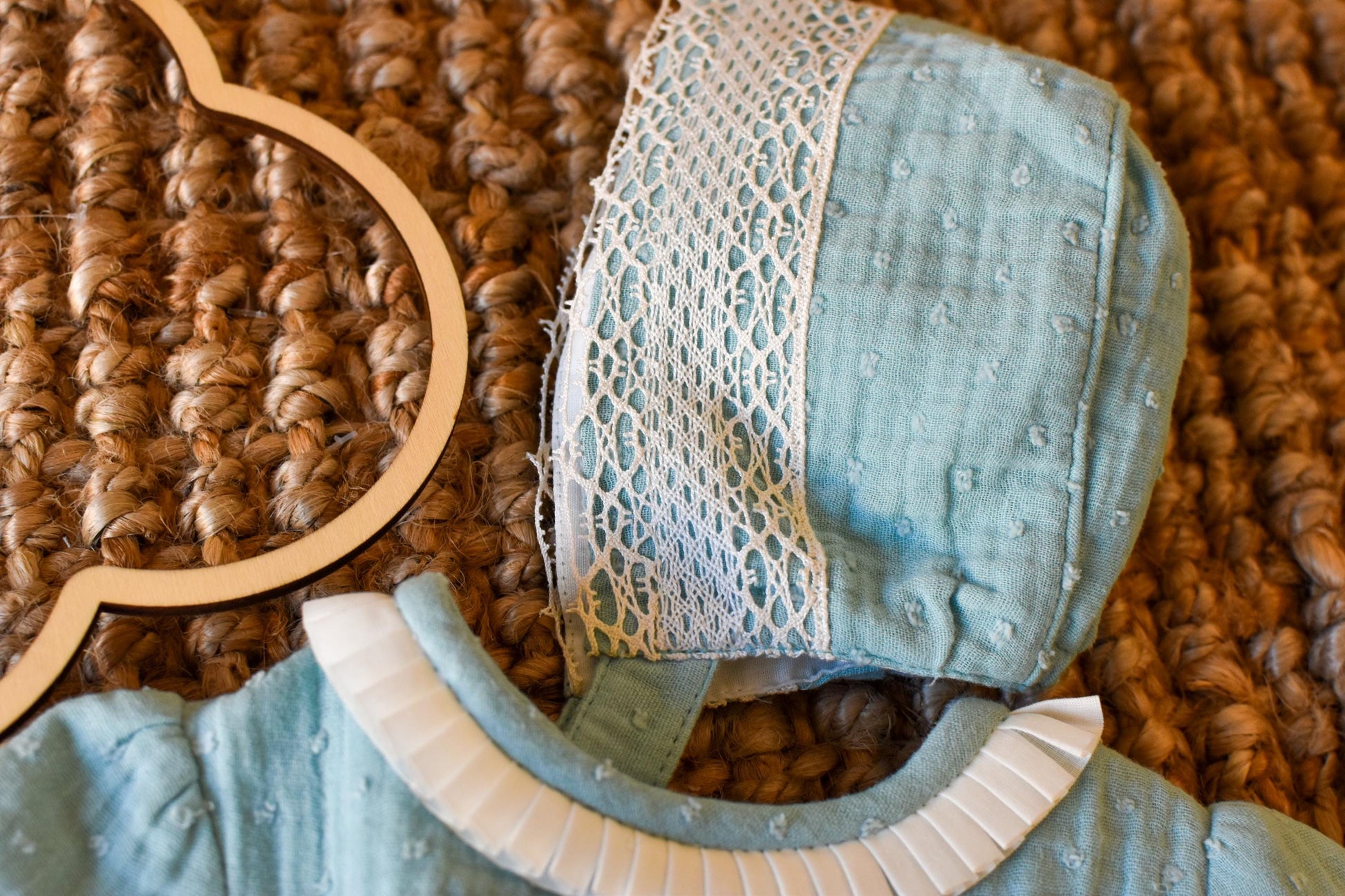 Dress With Bonnet in Aqua Green