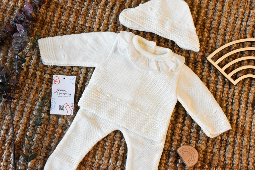 Knit Lines with Embroidered Neck in Beige