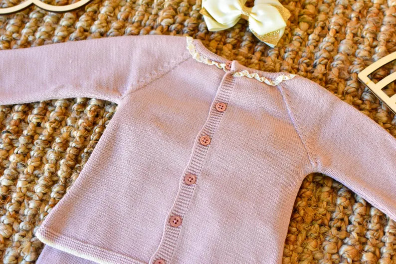 Knit baby Luxury set in Old Pink