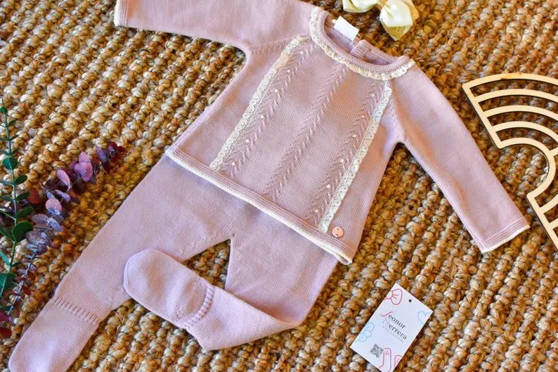 Knit baby Luxury set in Old Pink