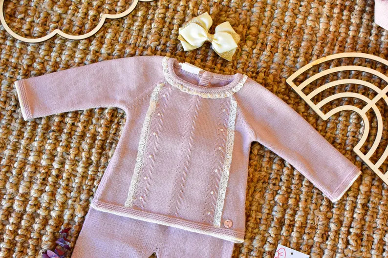Knit baby Luxury set in Old Pink