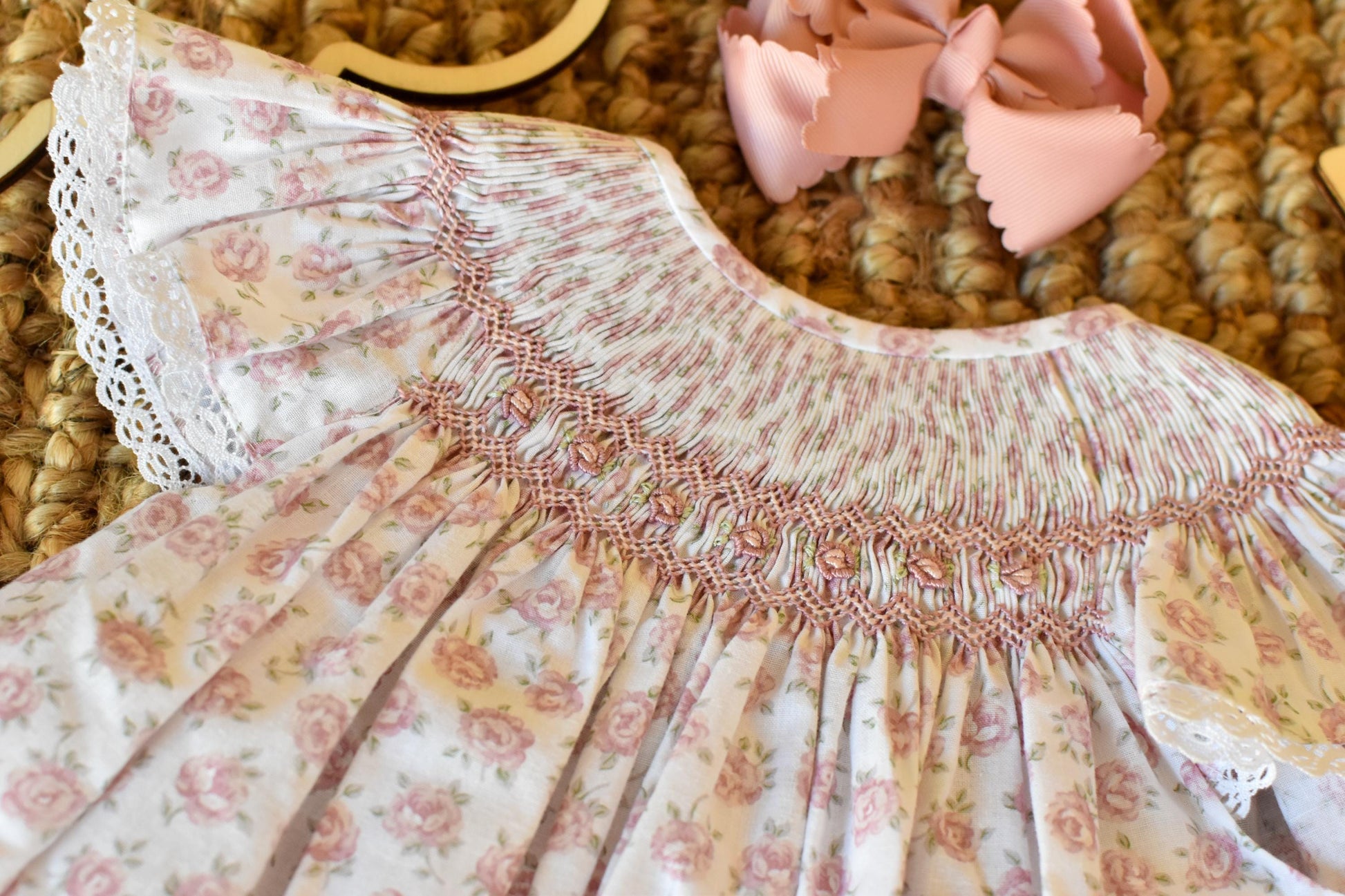 Smocked Dress Roses in Pink