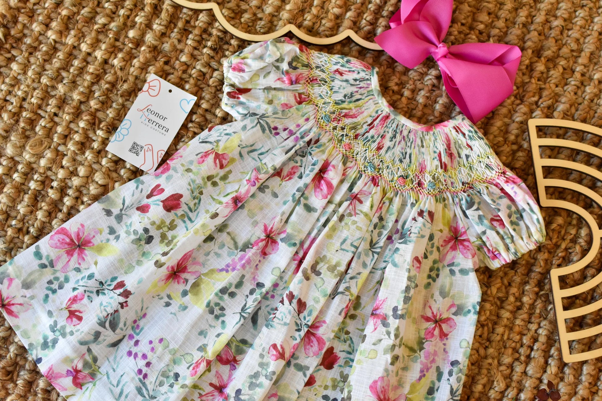 Smocked Dress Flowers Fucsia