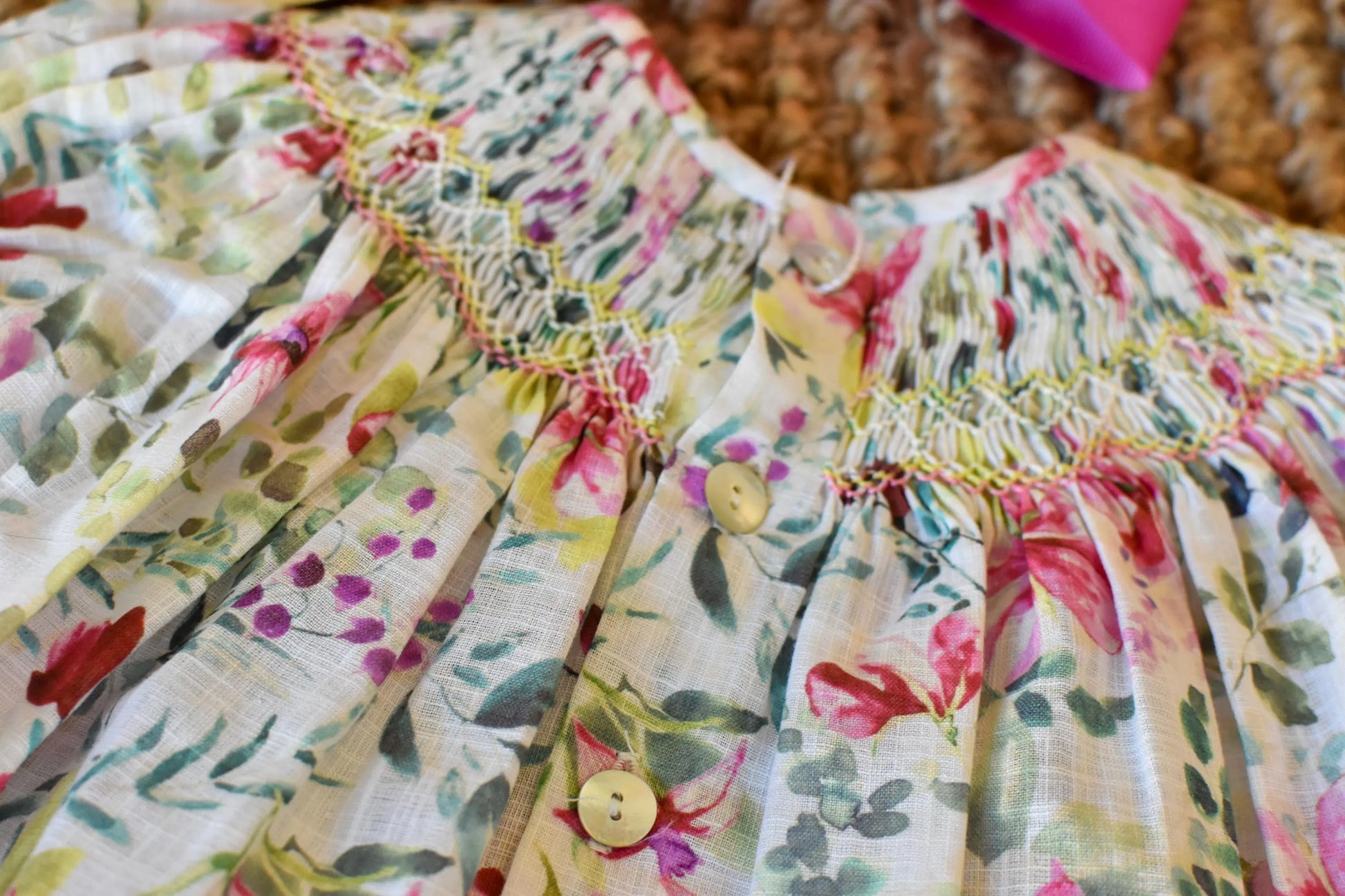 Smocked Dress Flowers Fucsia