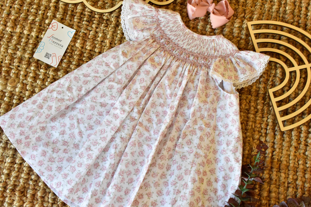 Smocked Dress Roses in Pink