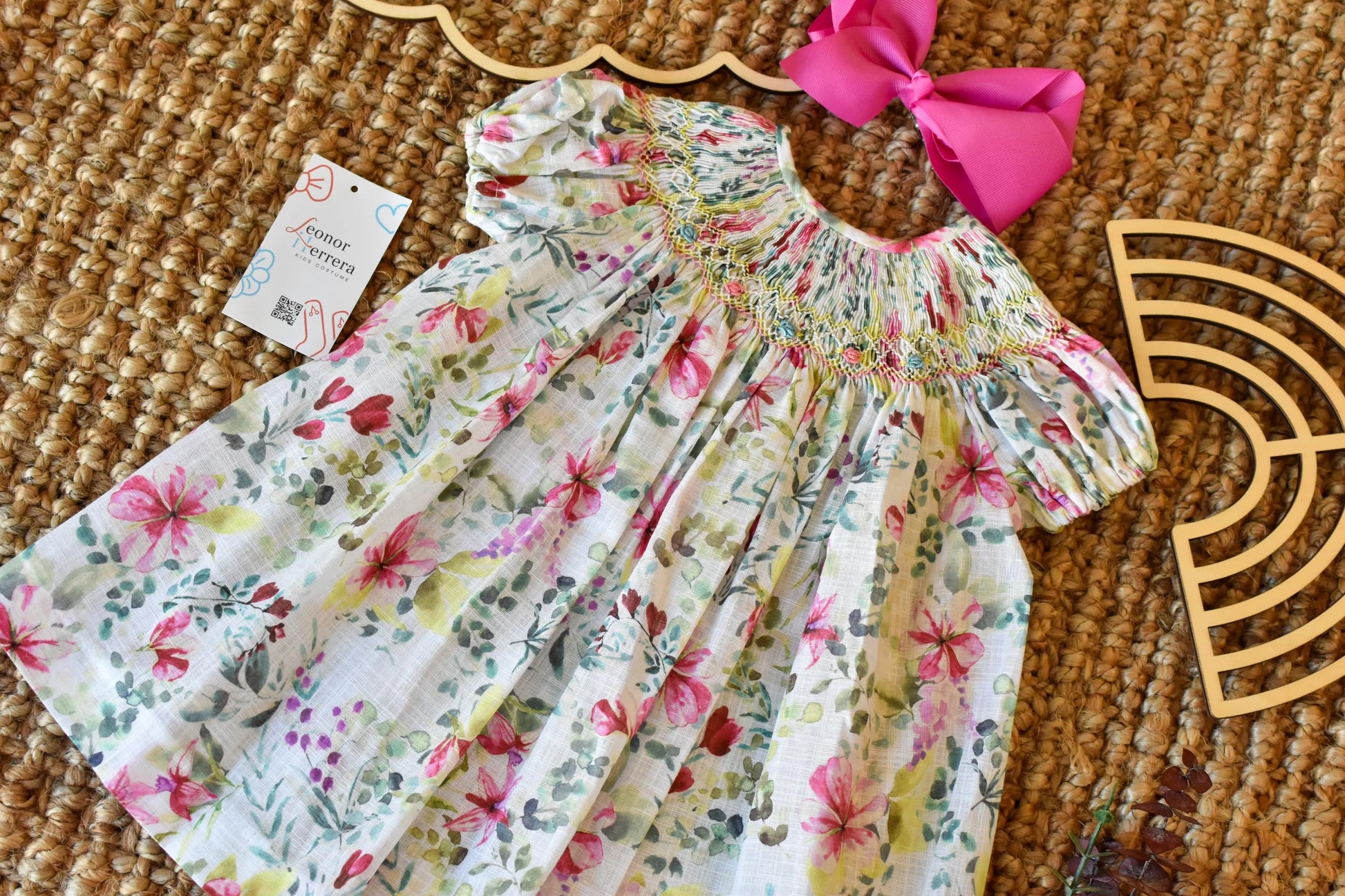 Smocked Dress Flowers Fucsia