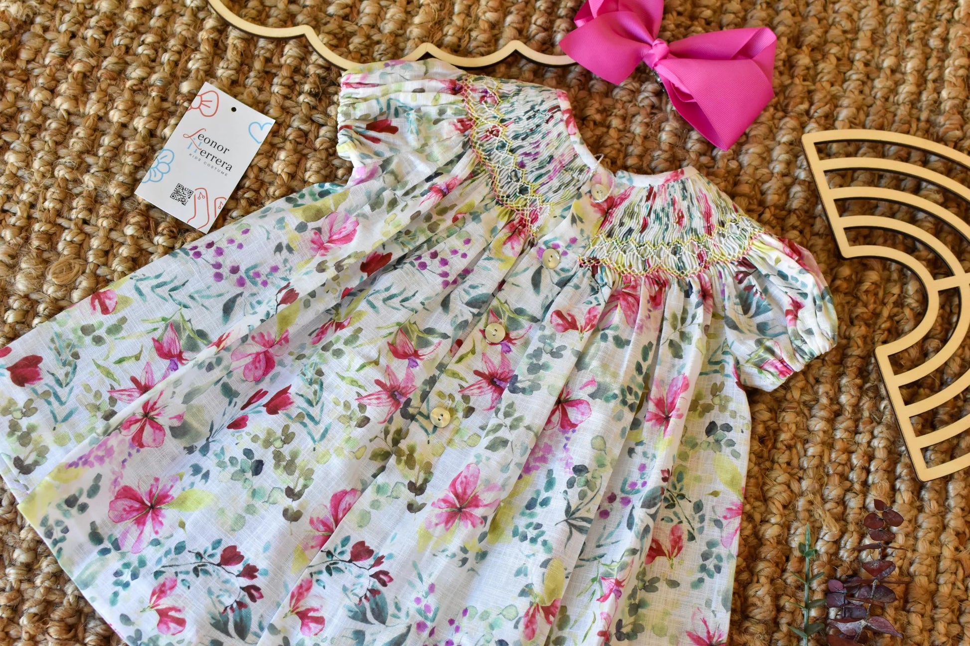 Smocked Dress Flowers Fucsia
