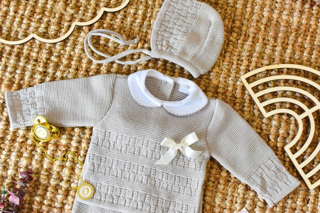 Knit Embroidered Set in Light Brown