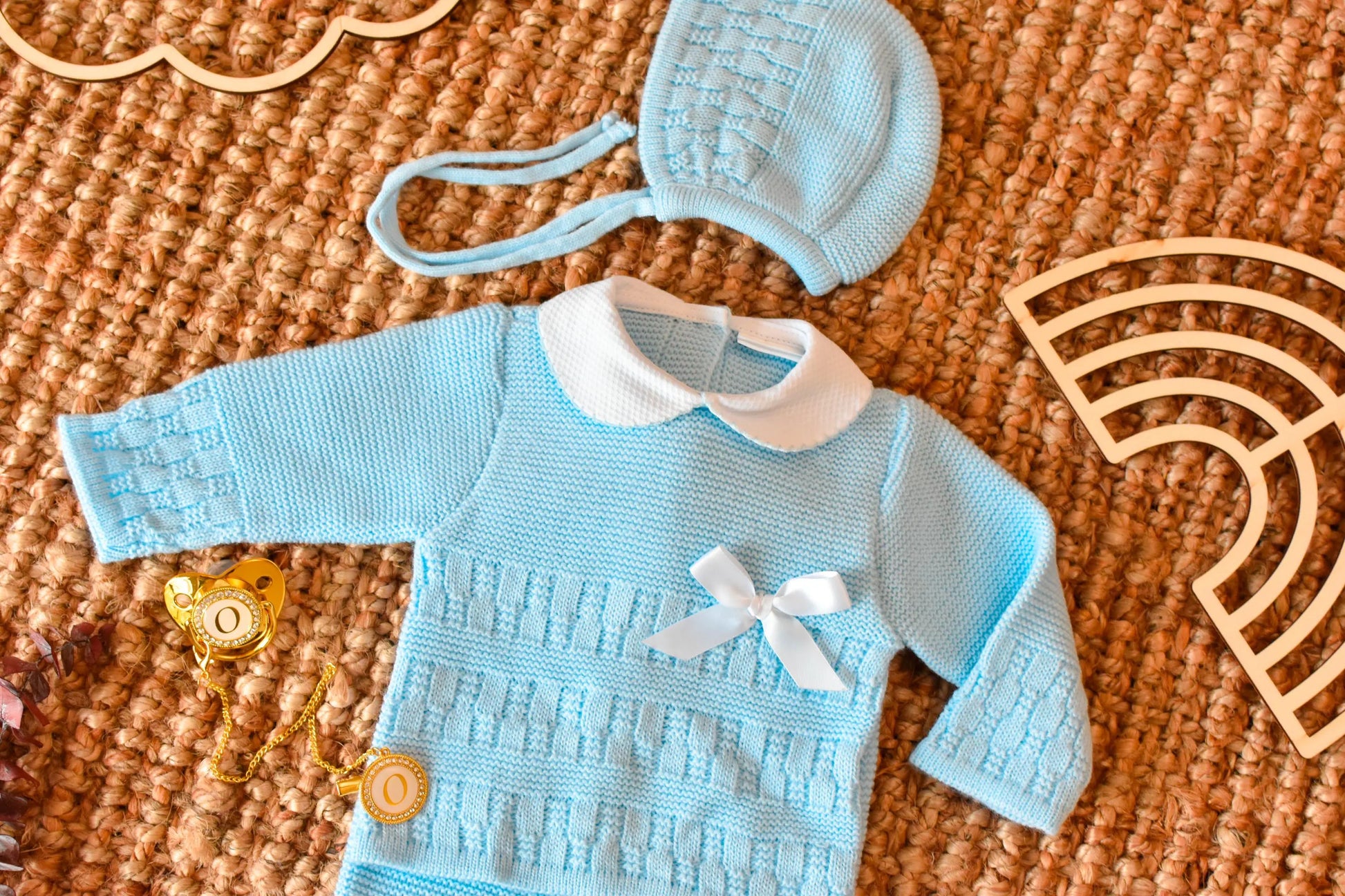 Knit Embroidered Set in Sky Blue