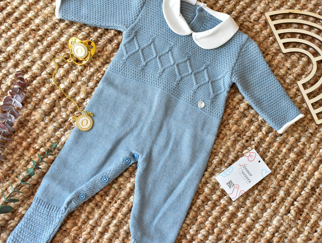 Romper Knitted in Old Blue
