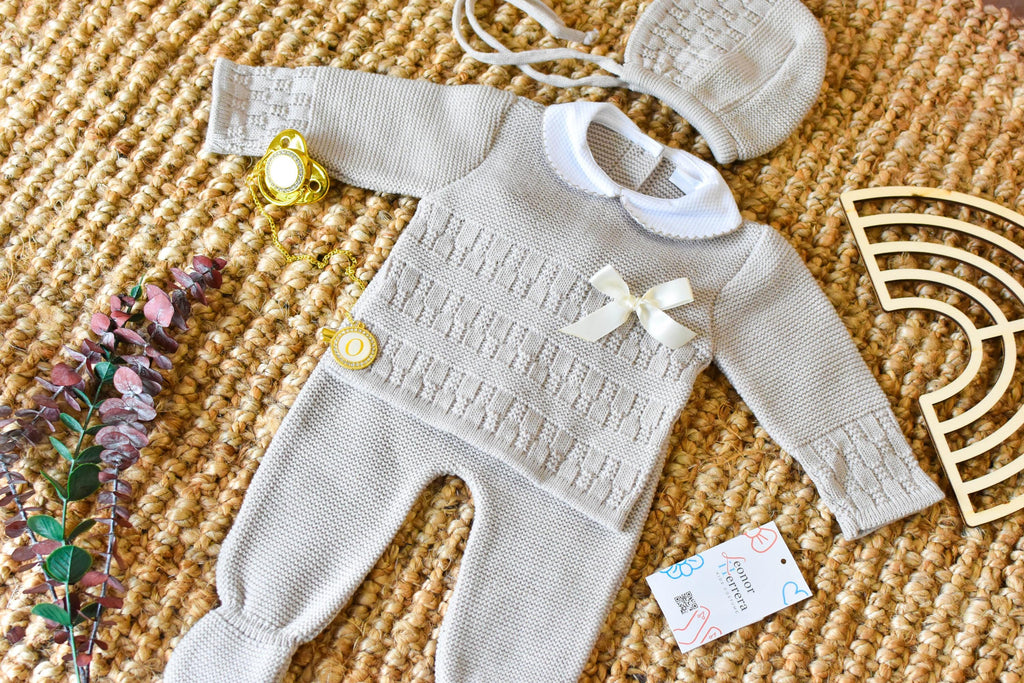 Knit Embroidered Set in Light Brown