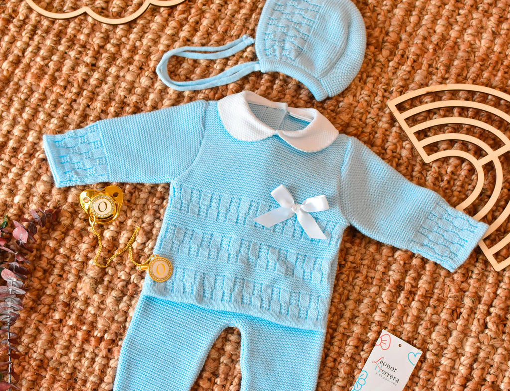 Knit Embroidered Set in Sky Blue