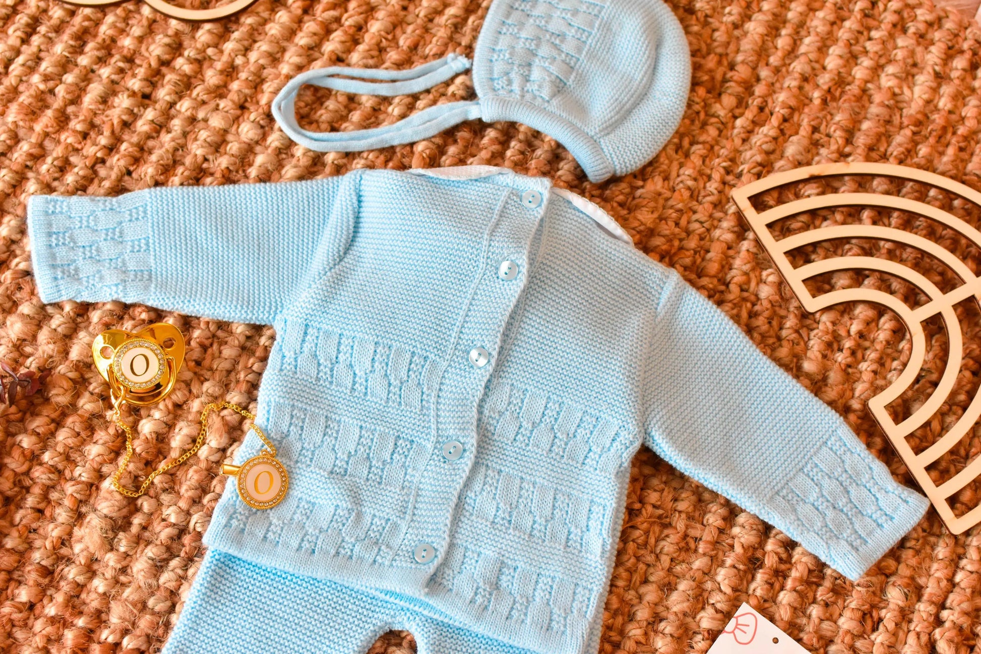Knit Embroidered Set in Sky Blue