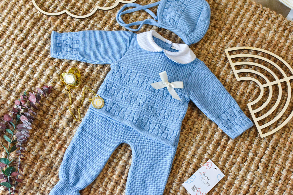 Knit Embroidered Set in Blue