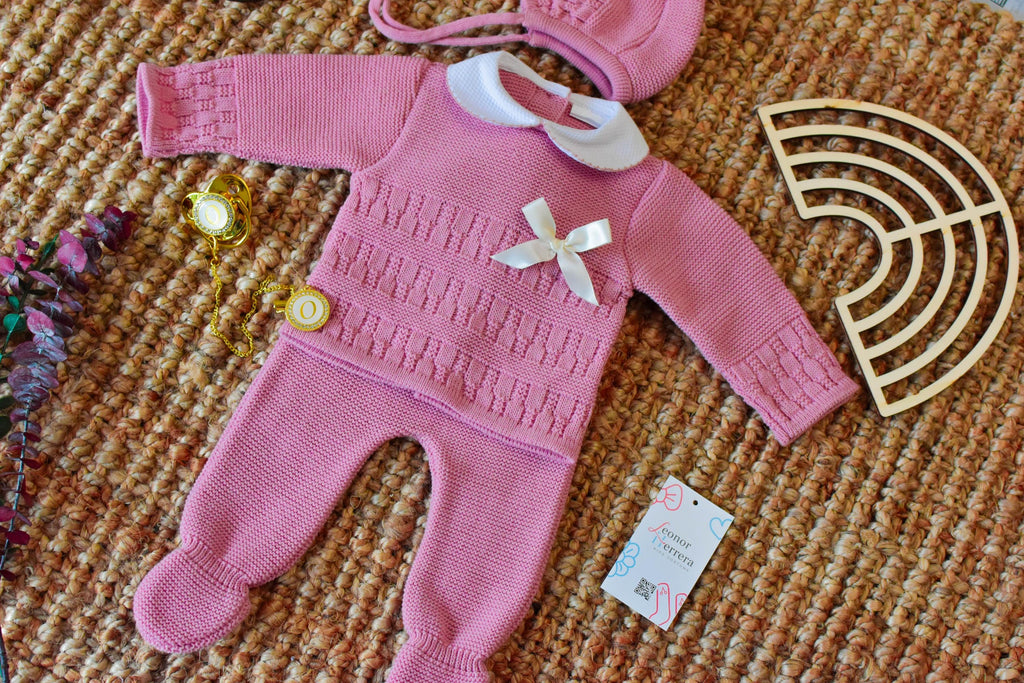Knit Embroidered Set in Old Pink