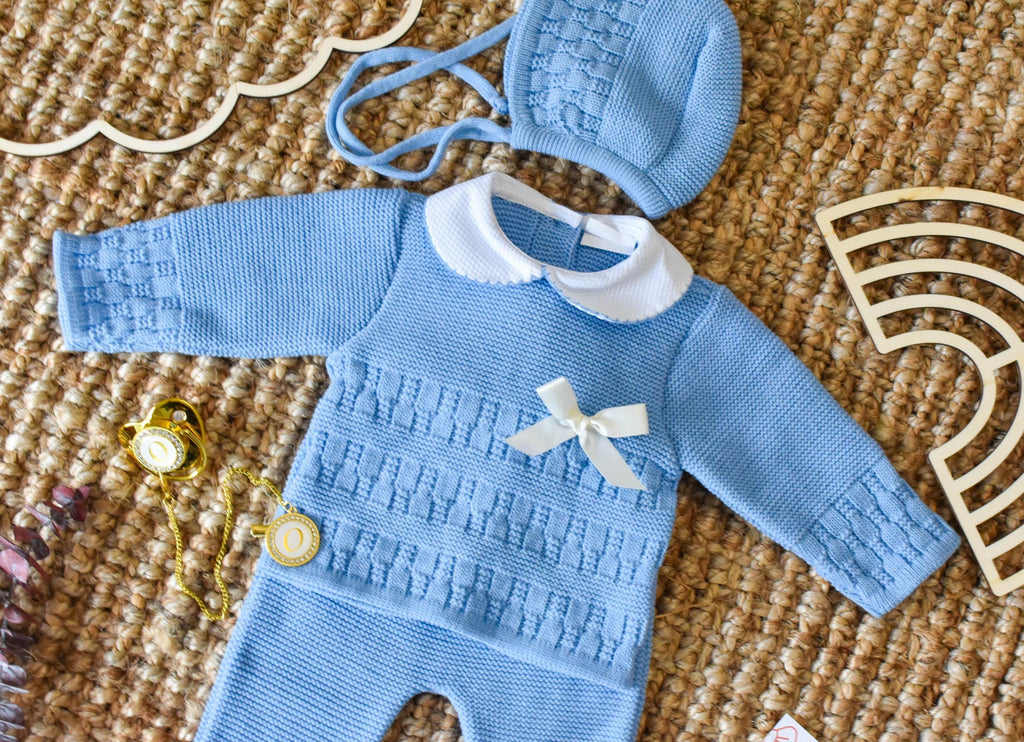 Knit Embroidered Set in Blue